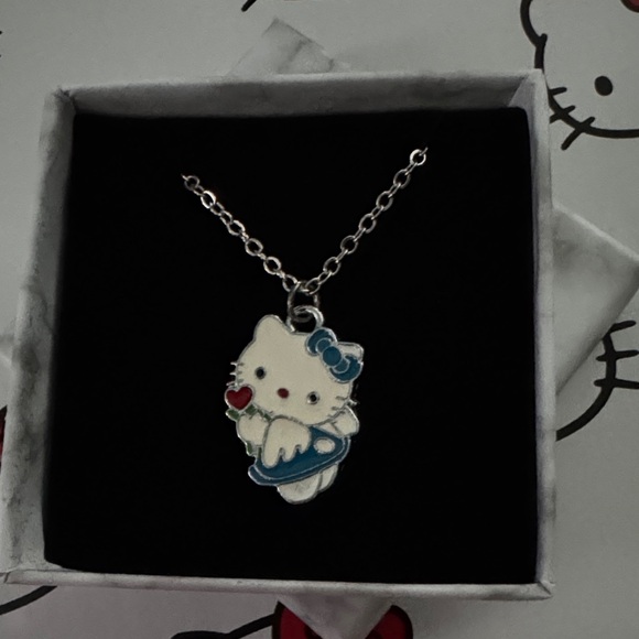 Hello Kitty Silver Necklace and Earrings Set - Pink, White, Red, and Blue - Picture 3 of 3